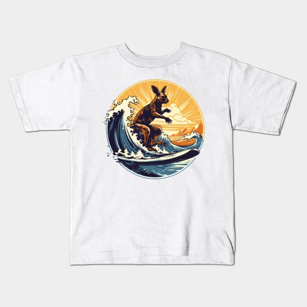 Kangaroo surfing in Australia Kids T-Shirt by Micapox